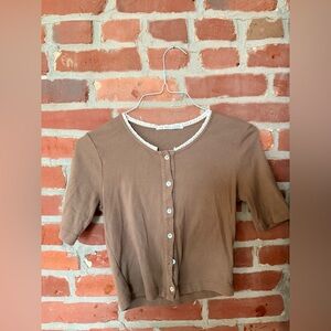 Brown Crop Top with Button Detail